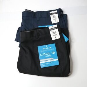 Haggar‎ Cool 18 Pro 44W Black Blue Shorts UV Sun Protection Expandable Waist NWT